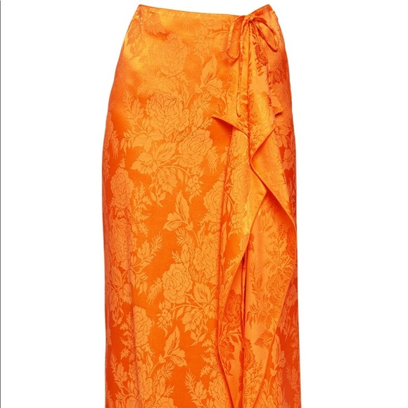 Attico orange tie-detail satin-jacquard midi skirt - Picture 2 of 8